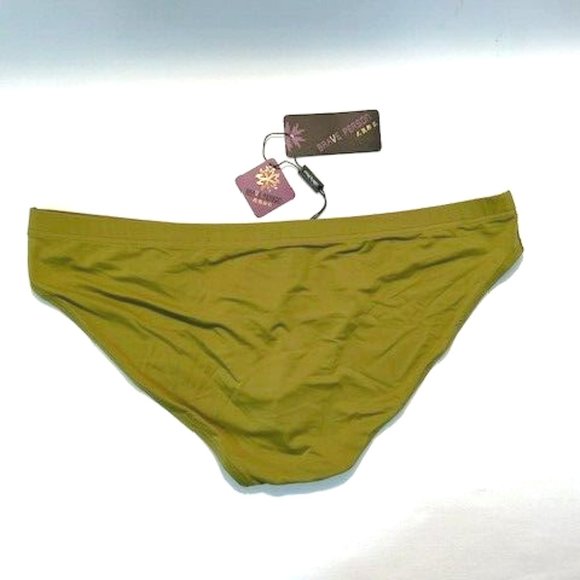 Brave Person  Men's Swim Bikini Brief - Olive Green (BP9791-OL) Contoured Pouch - Picture 9 of 13